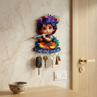 Krishna Flute Wooden Key Stand – Devotional Wall Organizer (6 Hooks) \u2014 view 2